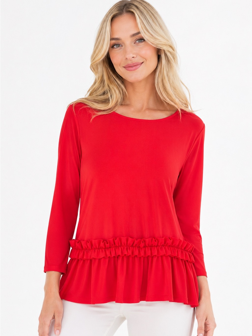 EUC Ivanka Trump Size Small Women's Red Long Sleeve Bottom Ruffle Top